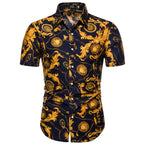 Summer New Men's Short Sleeved Shirt Thin Collar Hawaiian Style Floral Shirt Vacation Series Men's Shirt
