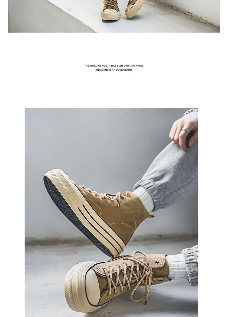 Classic Fashion Skateboarding Shoes for Men Women Comfy Suede Leather High Top Sneakers Men Height-increasing Platform Sneakers