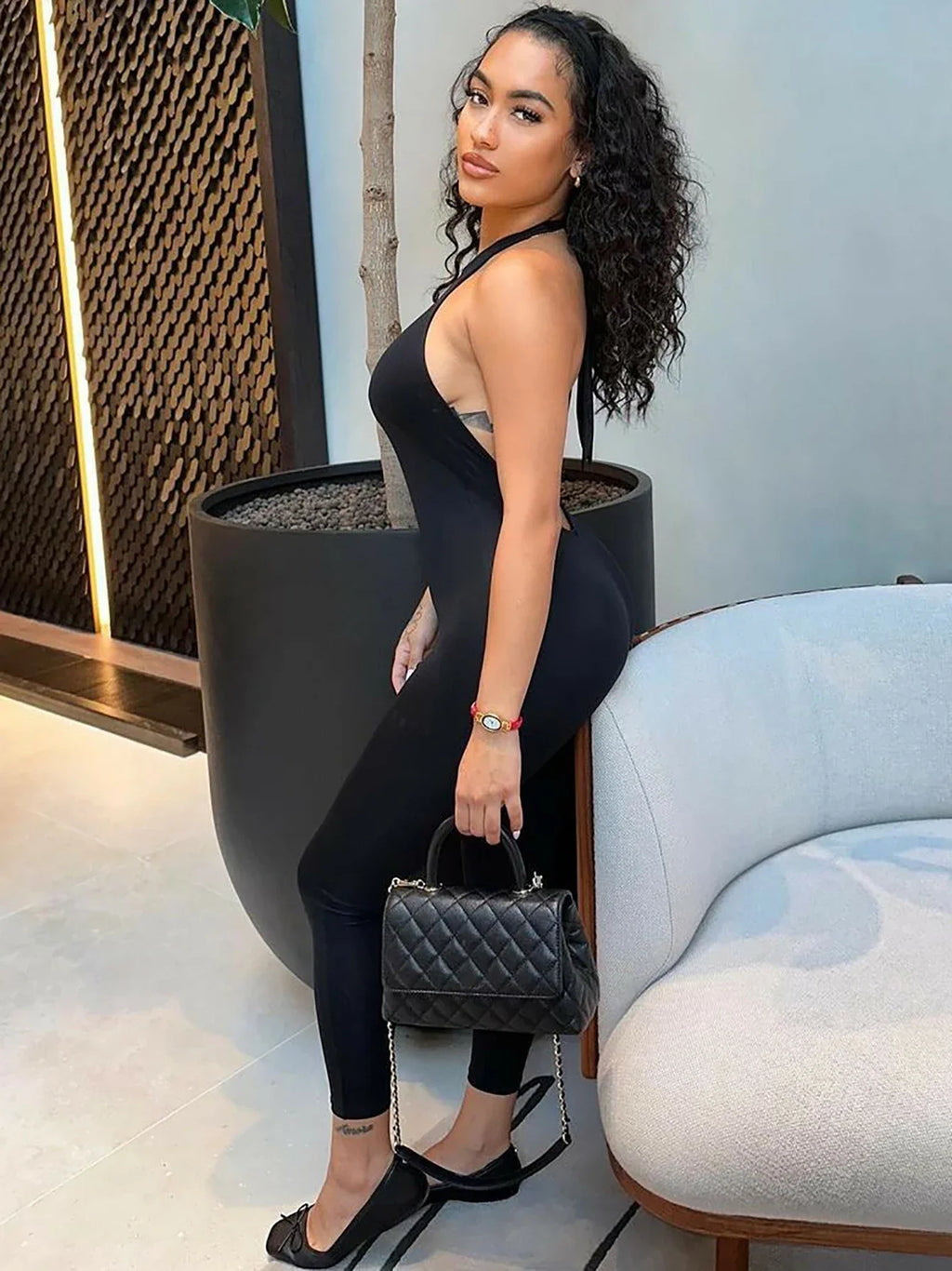 Dulzura Sleeveless Halter Backless Lace Up Jumpsuit Solid Sexy Casual Romper Party Club Streetwear Women'S Autumn Winter Clothes