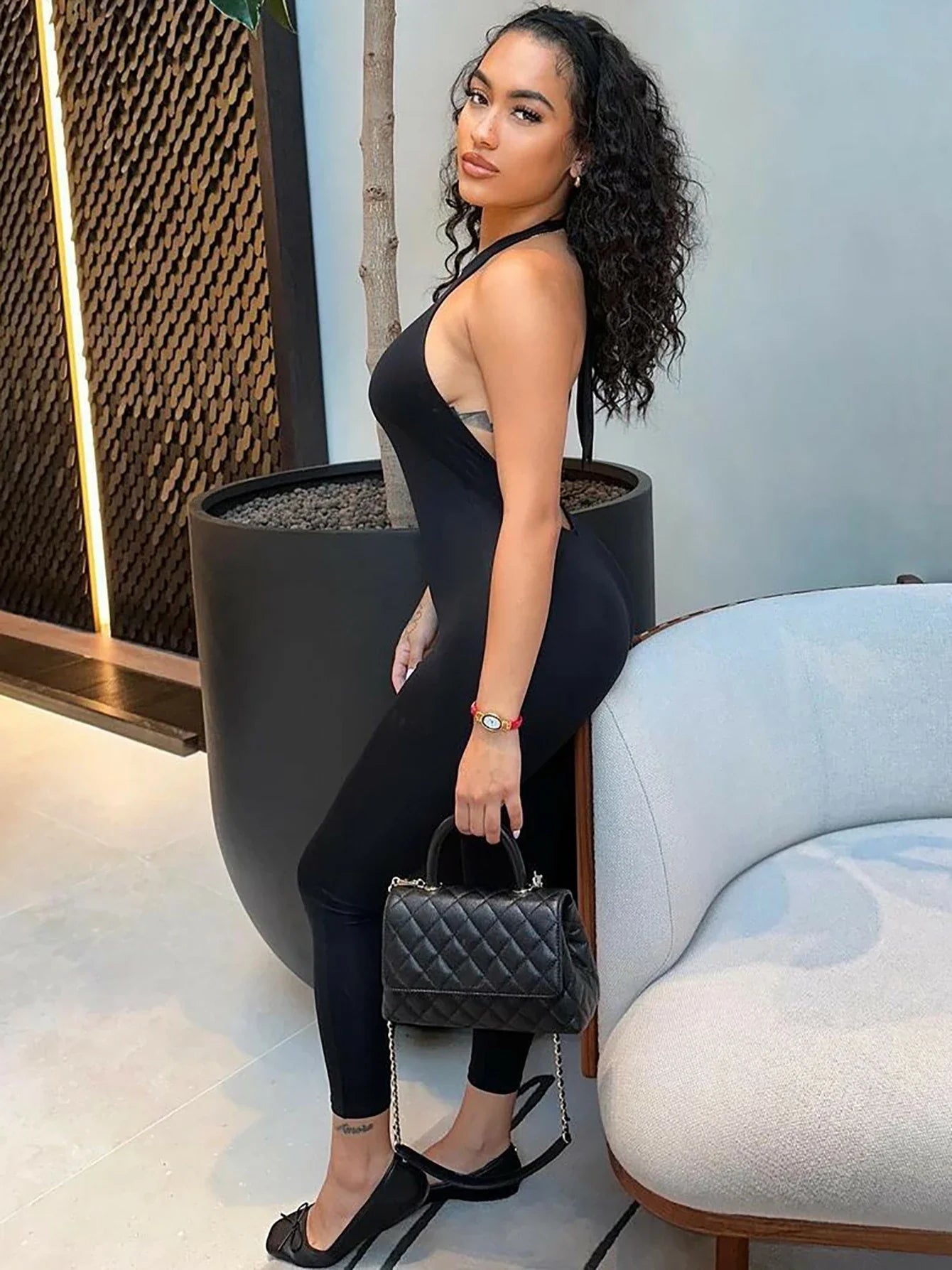 Dulzura Sleeveless Halter Backless Lace Up Jumpsuit Solid Sexy Casual Romper Party Club Streetwear Women'S Autumn Winter Clothes