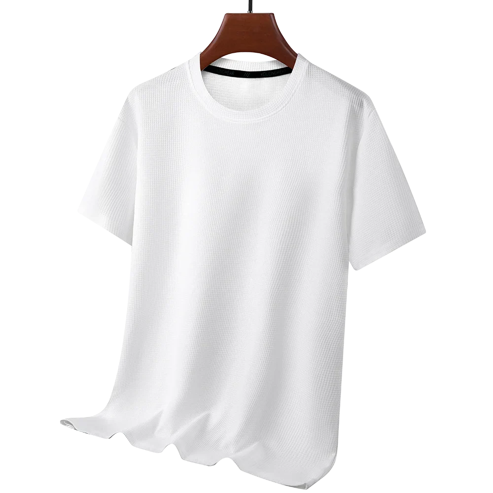 Summer O Neck Short Sleeve t-Shirts For Men Casual Waffle t-Shirt Mens Breathable Soild Tops Fashion t Shirt Tee Man Clothing