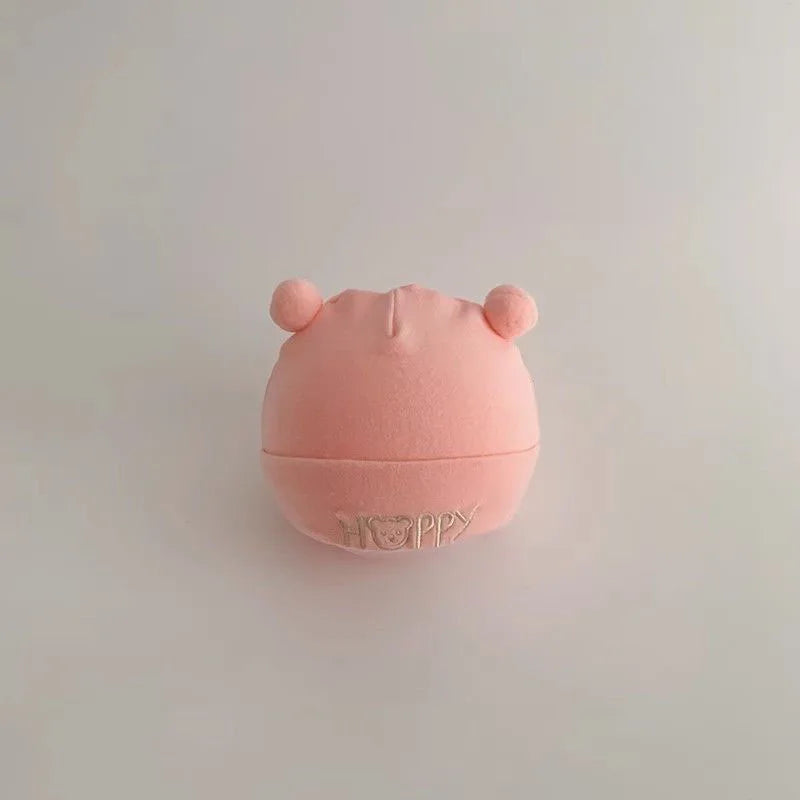 Cute Newborn Fetal Hat Soft Cotton Infant Boy Girls Cartoon Letter Bear Cap Solid Color Spring Autumn Warm Beanie