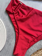 Green Shiny Solid Swimwears Bandeau U Shaped Bikini High Waist Sexy Swimsuit Woman 2025 Wrinkled Bather Brazilian Bikini Mujer