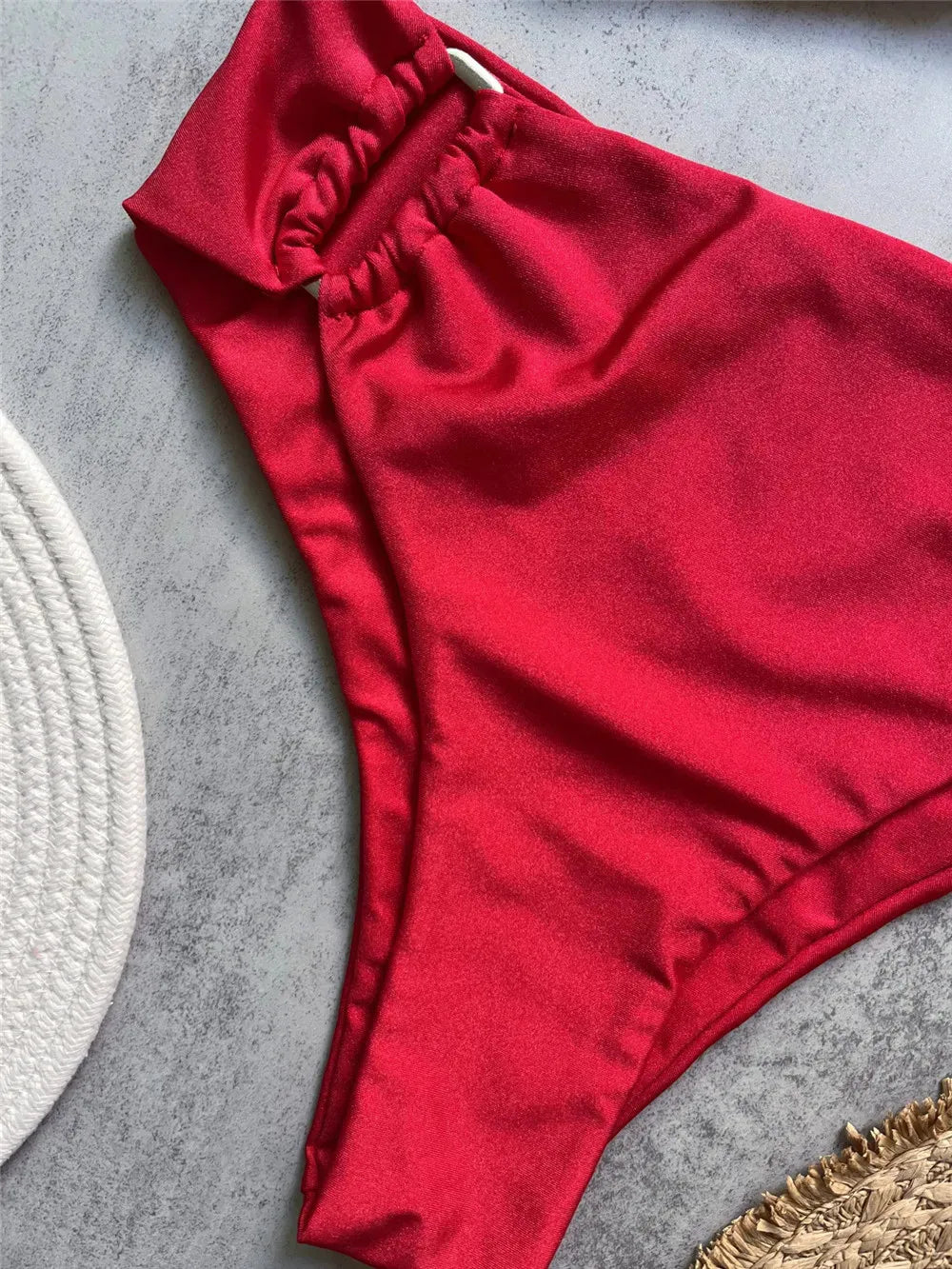 Green Shiny Solid Swimwears Bandeau U Shaped Bikini High Waist Sexy Swimsuit Woman 2025 Wrinkled Bather Brazilian Bikini Mujer