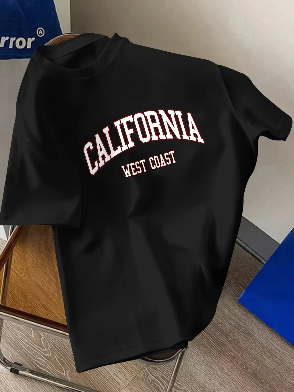 Men's Summer 100% Cotton Fashion California Letter Printed Loose Large Casual Comfortable Round Neck Short Sleeve T-shirt Top