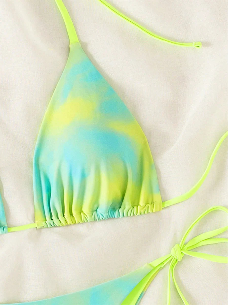 Tie Dye Bikins 2025 Mini Micro String Bikini Women Swimwear Female Swimsuit Two Pieces Bikini Set Halter Bathing Suit Swim Lady
