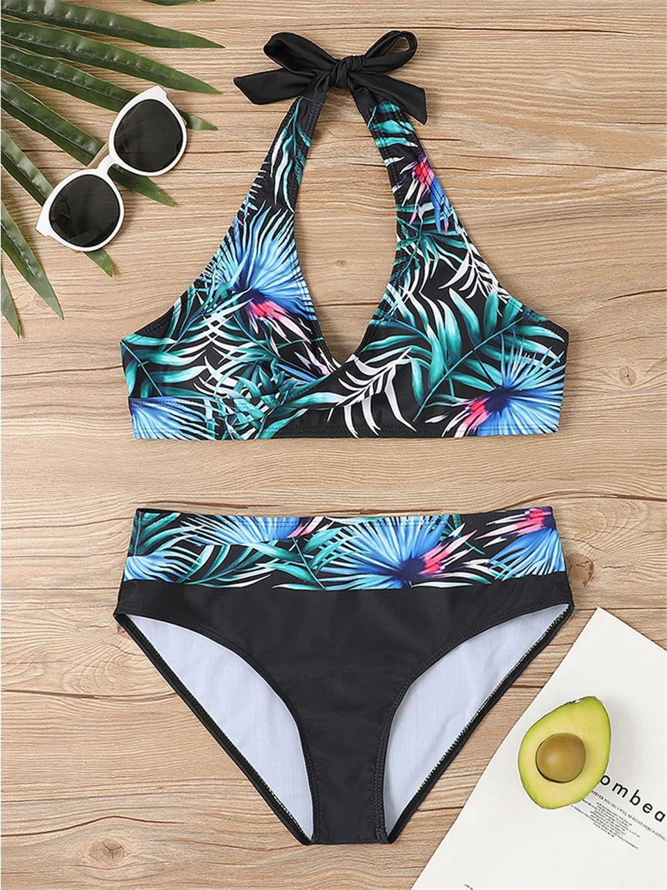 V Neck Bikini Set 2024 Women Stripe Print Patchwork Swimwear Summer Beachwear Swimsuit Female Bathers Bathing Swimming Suit 2XL