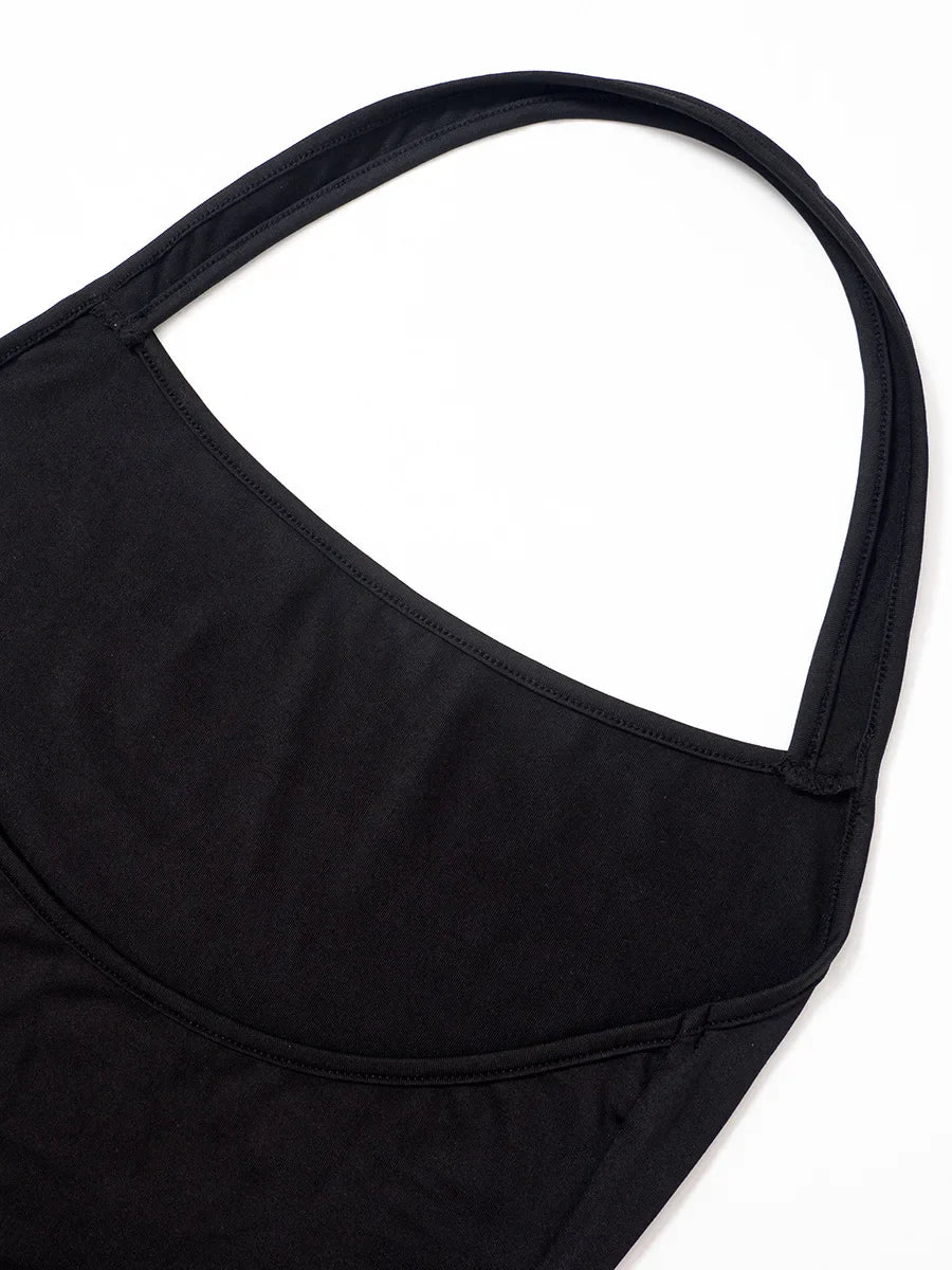 Y2K summer new solid color backless hollow hanging neck sexy spicy girl tight fitting dress