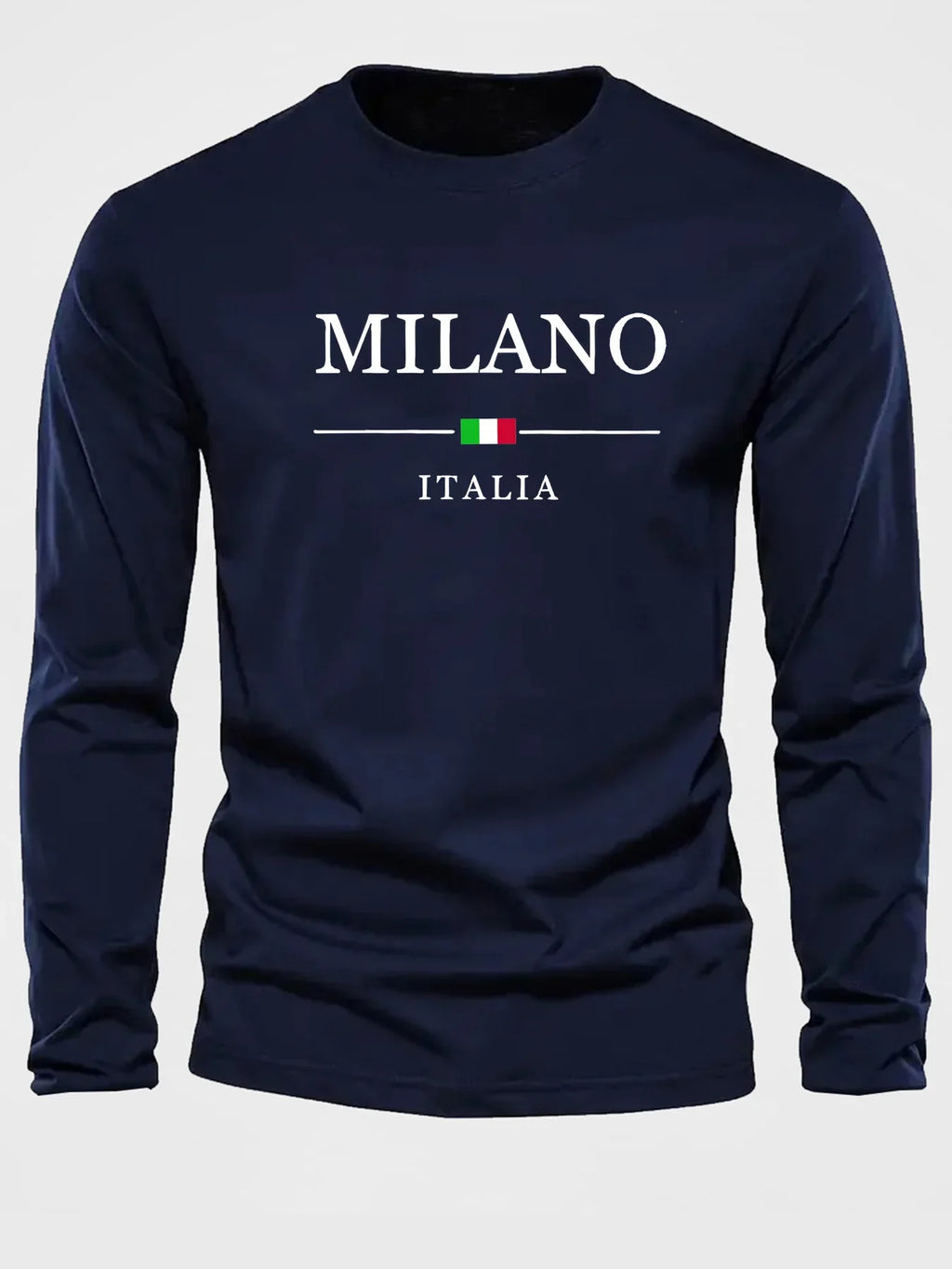 Men's 100% pure cotton comfortable casual loose oversized MALINO ITALIA printed sports round neck long sleeved T-shirt top