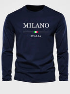 Men's 100% pure cotton comfortable casual loose oversized MALINO ITALIA printed sports round neck long sleeved T-shirt top