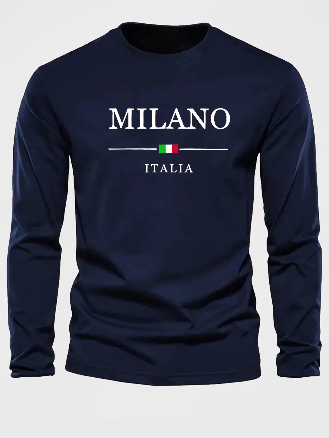 Men's 100% pure cotton comfortable casual loose oversized MALINO ITALIA printed sports round neck long sleeved T-shirt top