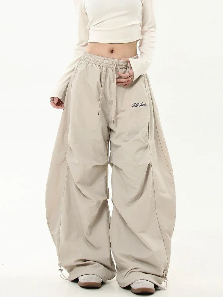 HOUZHOU Oversized Brushed Women Pants Vintage Pleated Wide Leg Trousers Warm Winter Baggy Black Trousers Harajuku Casual Joggers