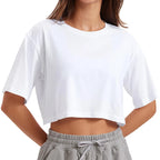 Harajuku TShirt Y2K Women's Crop Tops Casual Female White Crop Tops T-shirt Short Loose Solid Color Tee Shirt Summer Streetwear