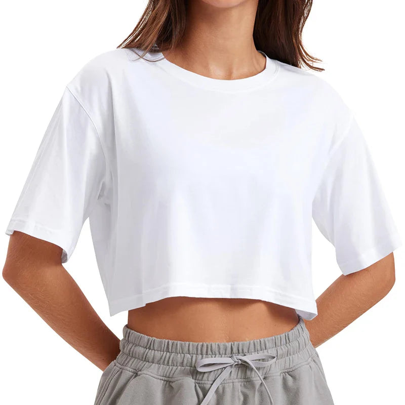 Harajuku TShirt Y2K Women's Crop Tops Casual Female White Crop Tops T-shirt Short Loose Solid Color Tee Shirt Summer Streetwear
