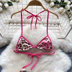 Foamlina American Pure Desire Hottie Strap Leopard Print Bikini Uniform Three-piece Suit Women's Summer Tube Top + Shorts