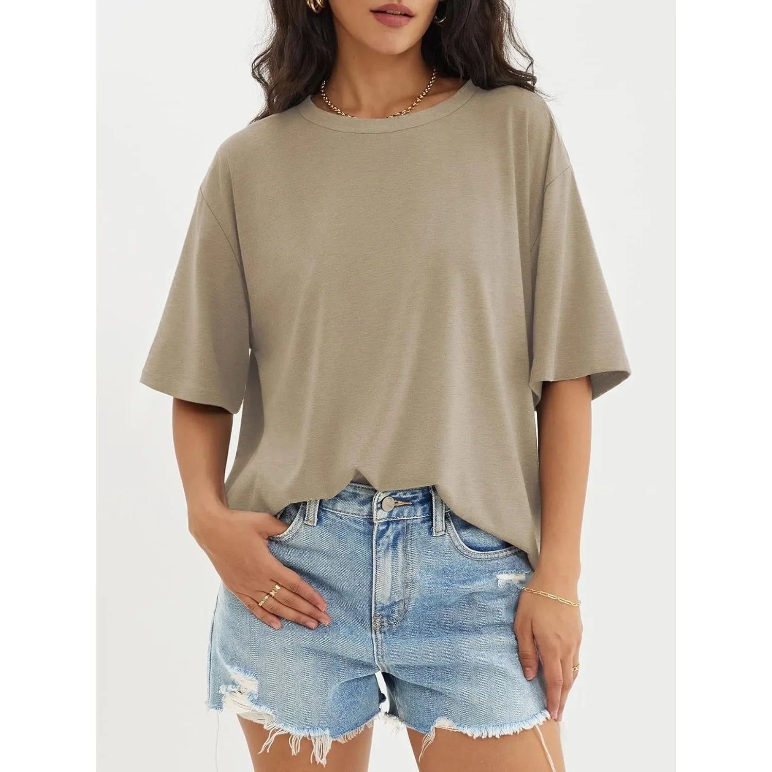 Womens Oversized T Shirts Loose Fit Crewneck Short Sleeve Tops Summer Casual Blouse Y2K 2025 Basic Tee Beach