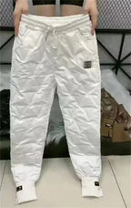 Winter Oversized Down Cotton Pencil Pants Warm Korean Fashion Slim Thick Women Pantalones Casual High Wais Black Trousers 4XL