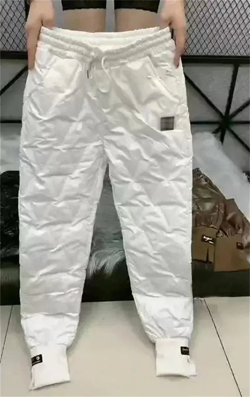 Winter Oversized Down Cotton Pencil Pants Warm Korean Fashion Slim Thick Women Pantalones Casual High Wais Black Trousers 4XL