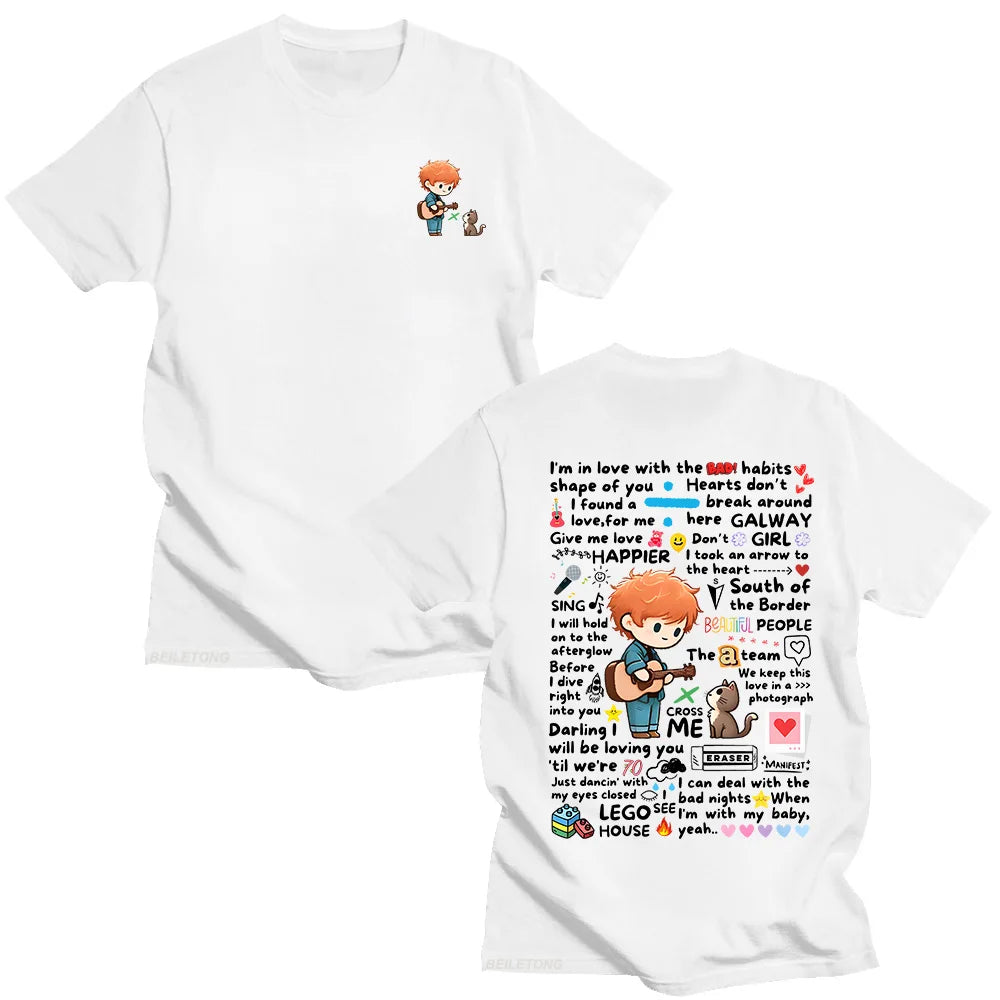 Ed Sheeran Graffiti Pattern Tshirt New Fashionable Casual Women Men Clothes Y2k Cotton T-shirts Fashion Loose Streetwear Top Tee