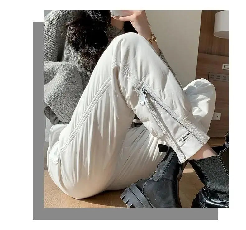 down Bottoming down Cotton Pants Women's New Loose High Waist down Wadded Trousers Women's Fashion Autumn and Winter New