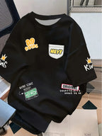 Men's casual crew collar T-shirt 100% polyester knitted fabric short sleeve printed top summer