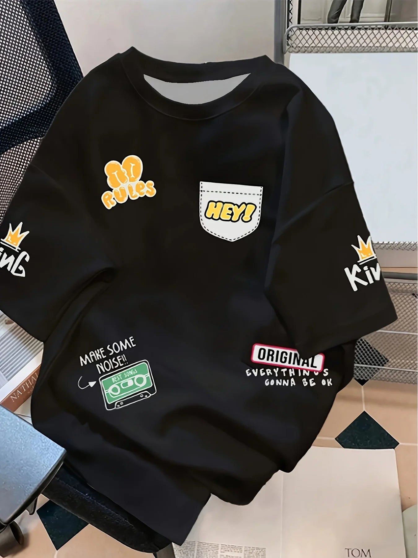 Men's casual crew collar T-shirt 100% polyester knitted fabric short sleeve printed top summer