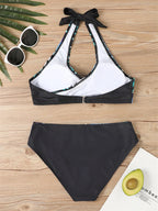 V Neck Bikini Set 2024 Women Stripe Print Patchwork Swimwear Summer Beachwear Swimsuit Female Bathers Bathing Swimming Suit 2XL