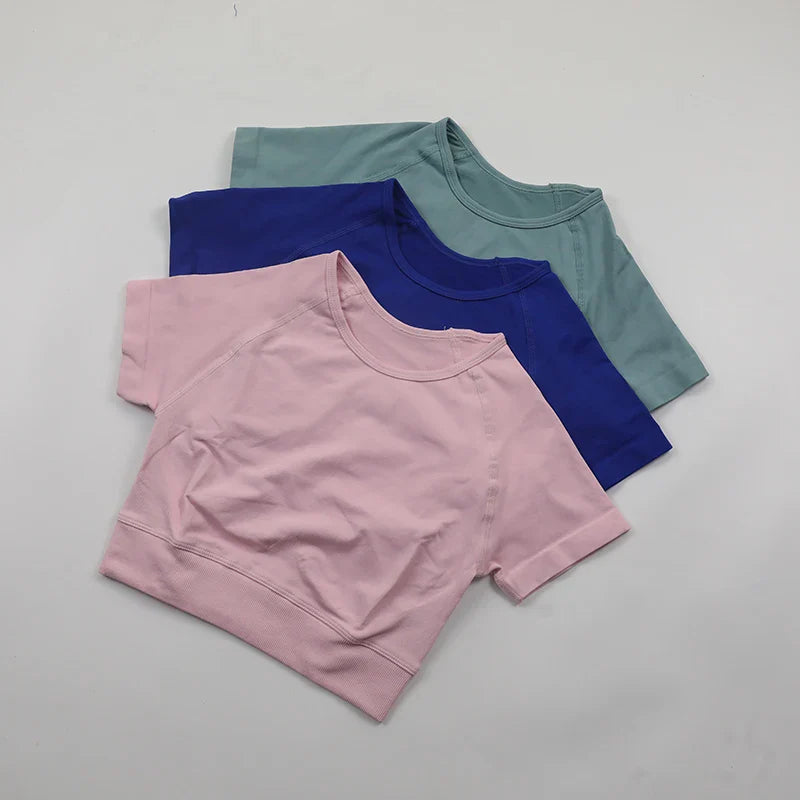 Impact Crop Top Women Short Sleeve Yoga Shirts Slim Fit Seamless Workout Top T-shirt Gym Clothes Woman Sportwear