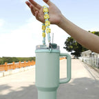 Water Bottle Handle Strap Handmade Flower 16-40oz Tumbler Silicone Safety Ring Cotton Rope Flower Durable Water Bottle Strap