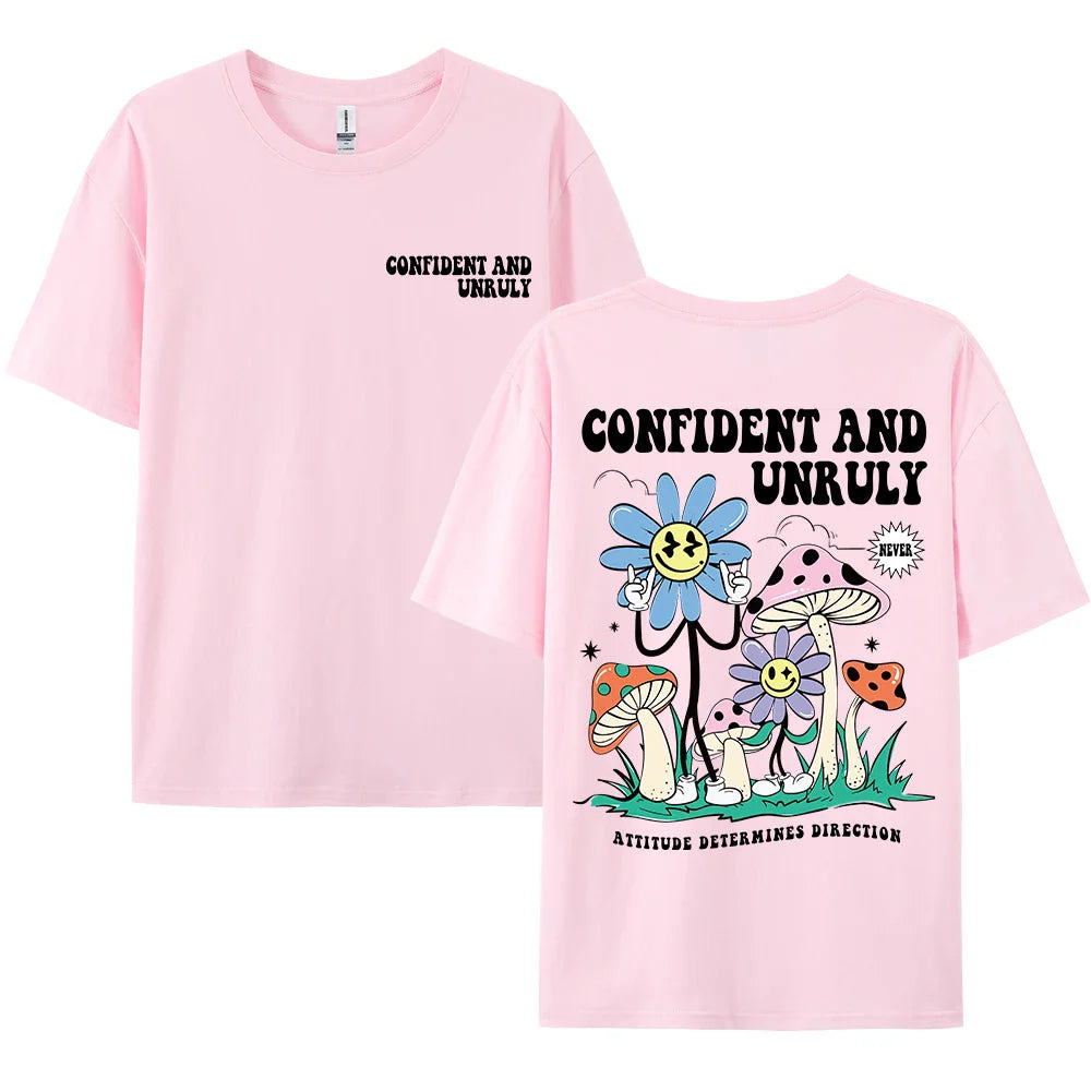 Confident And Unruly Attitude Determines Direction Men T Shirt Cotton Shirt Street Loose T-Shirts Summer Breathable Short Sleeve