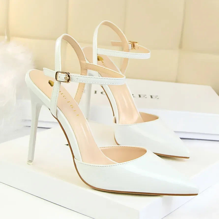 Women 10.5cm High Heels Sandals Lady Metallic Gold Silver Patent Leather Stripper Strap Sandles Wedding Fetish Nightclub Shoes