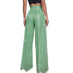 Women's Fashion Solid Color High Waist Sequin Side Zipper Draped Wide Leg Pants Pants for Women Women's Pants Women's Pants 2024