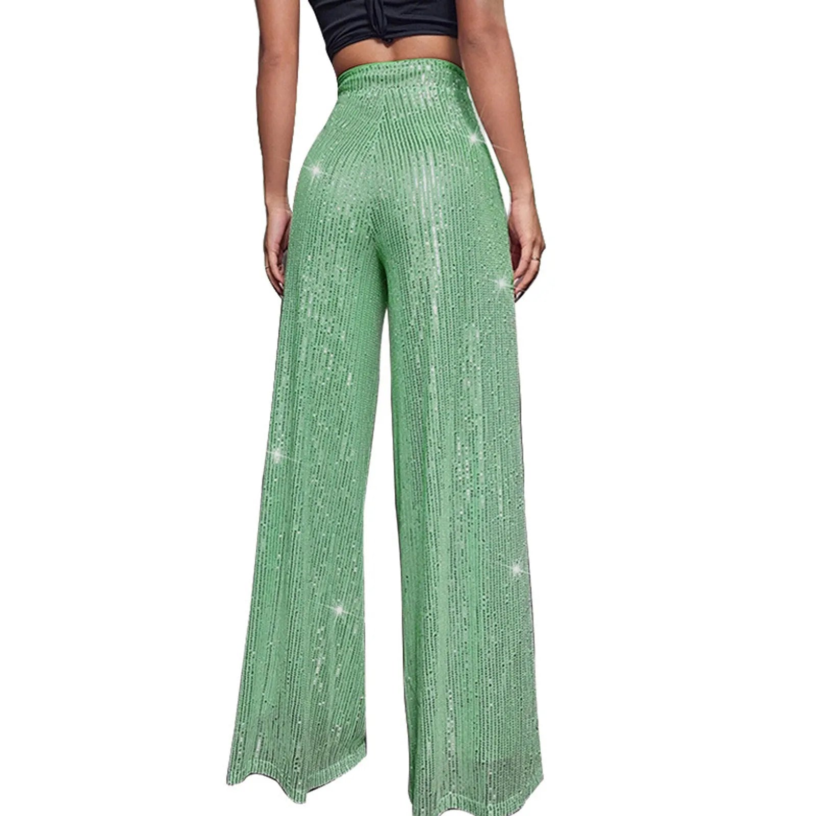 Women's Fashion Solid Color High Waist Sequin Side Zipper Draped Wide Leg Pants Pants for Women Women's Pants Women's Pants 2024