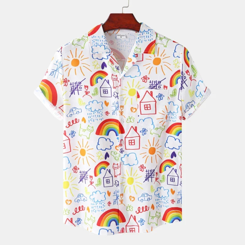 Summer Rainbow Men's Vocation Lapel Camisa Oversized Hawaiian Shirts 3d Print Fashion Men Women Beach Short-sleeved Blouse Tops
