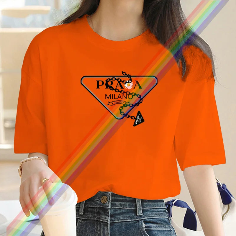 Women's luxury brand Fashion cartoon dog print women's T-shirt 2025 summer street fashion women's T-shirt Top women's T-shirt