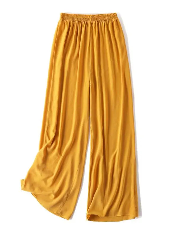 SuyaDream Women Wide Leg Pants 100%Real Silk Solid Elastic Waisted Ankle-length 2024 Office Spring Autumn Chic Trousers Black