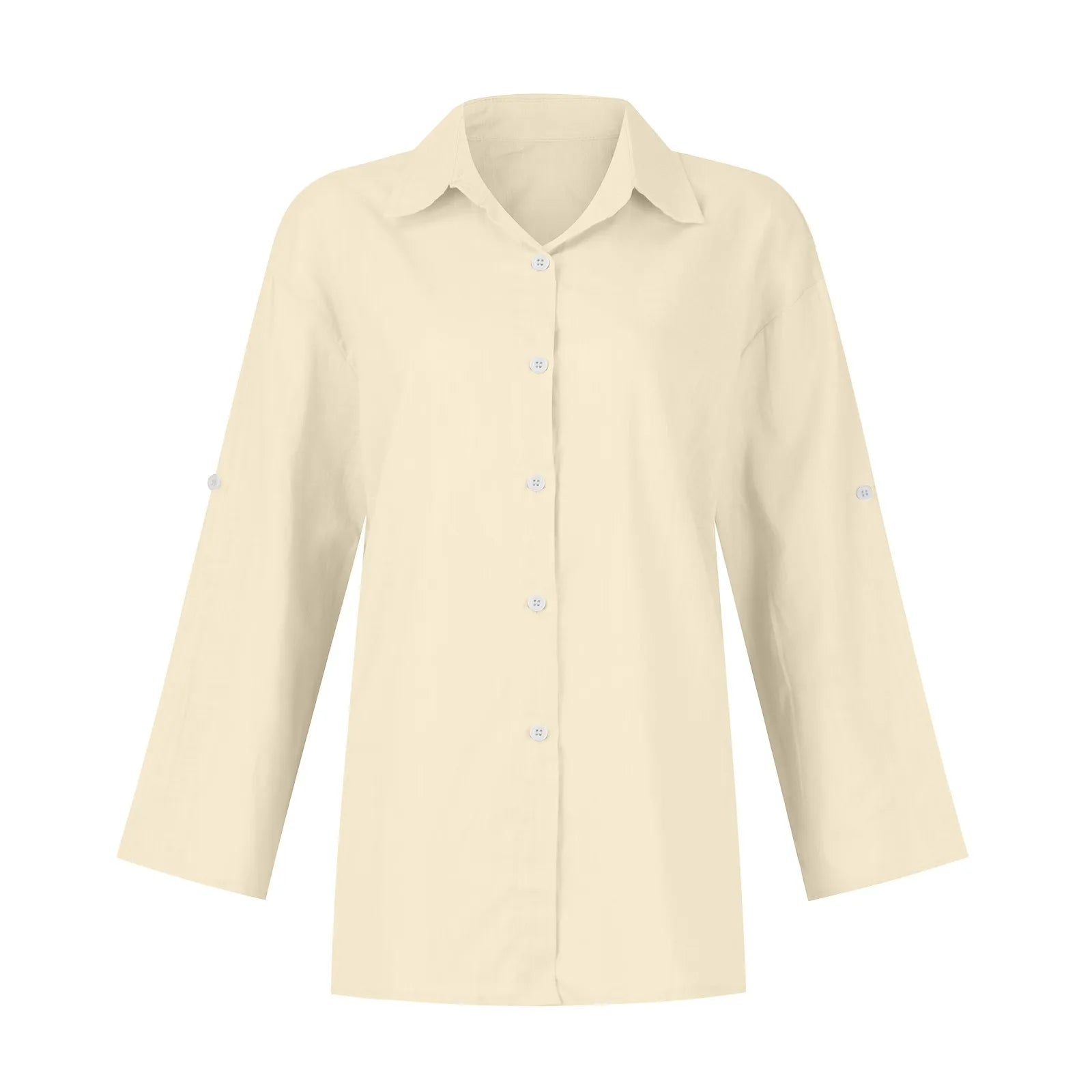 Summer Plus Size Cotton Linen Solid Color Seven-Point Sleeve Shirt V-Neck For Ladies Loose Casual Lightweight Camisas De Mujer