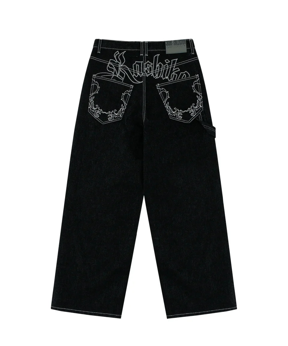 Y2K Graffiti Gothic Jeans Loose Punk Print Jeans Retro Street Street Hip Hop  Straight  Pants  High Street Harajuku Couple Pants