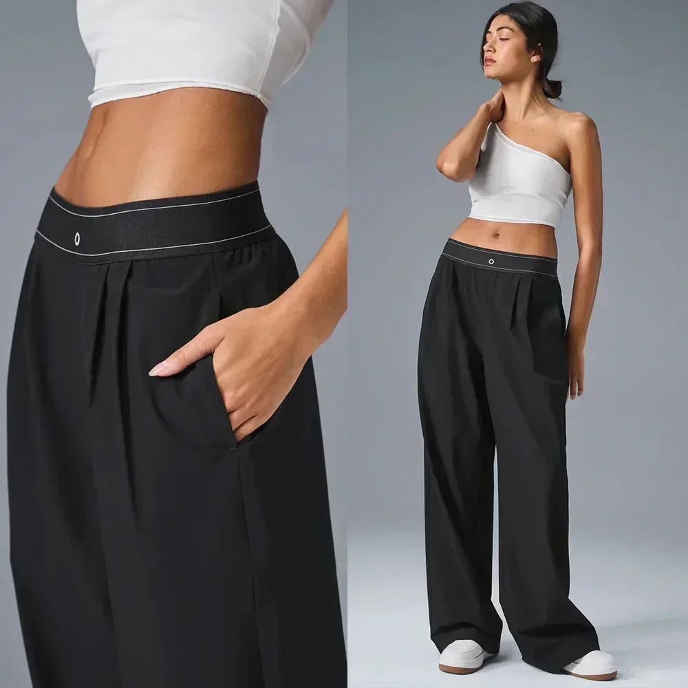 yoga high waist women's straight leg wide leg pants sports fitness pilates training casual pants