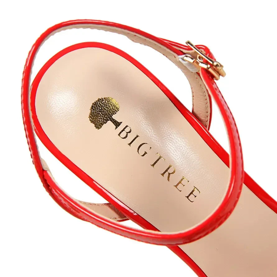 Women 10.5cm High Heels Sandals Lady Metallic Gold Silver Patent Leather Stripper Strap Sandles Wedding Fetish Nightclub Shoes