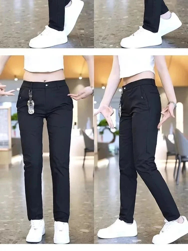 Mens Casual Pants Korea Fashion Summer Slim Fit Trousers High Quality Elastic Waist Straight Golf Sports Pants Men Clothing