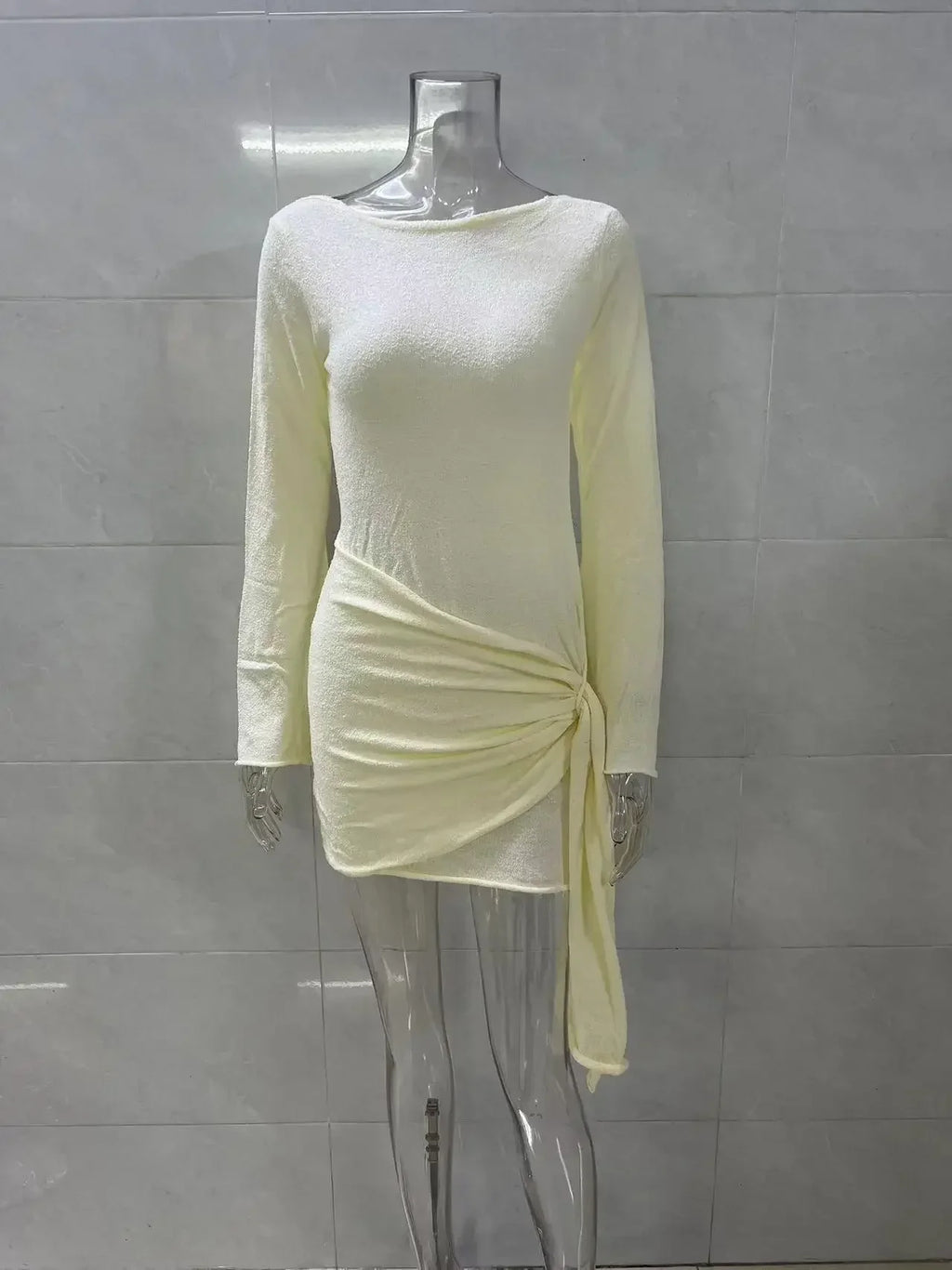 TARUXY Backless Sexy Knitted Dresses Women's Floral Lace Up Irregular Splice Slim Evening Mini Dress Autumn Elegant Long Sleeve