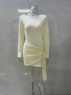 TARUXY Backless Sexy Knitted Dresses Women's Floral Lace Up Irregular Splice Slim Evening Mini Dress Autumn Elegant Long Sleeve