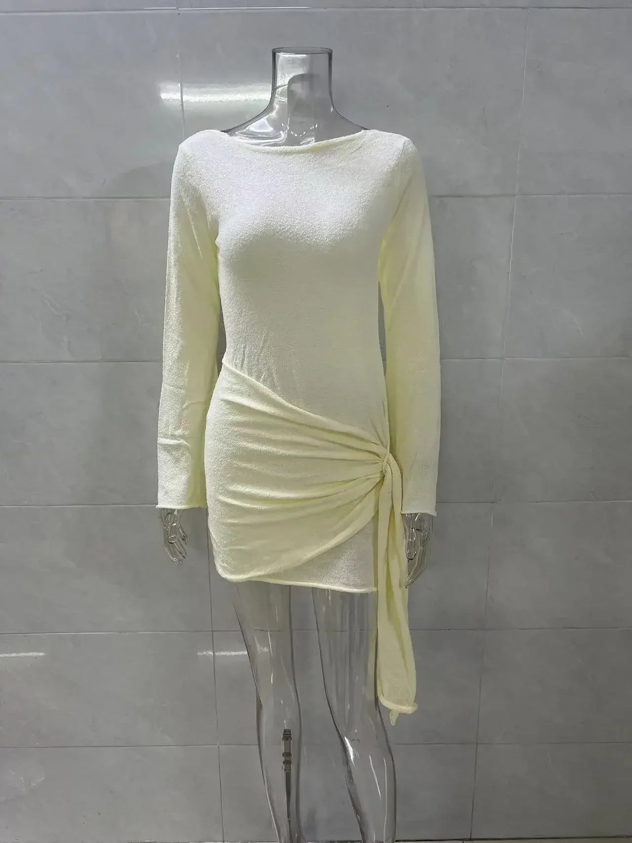 TARUXY Backless Sexy Knitted Dresses Women's Floral Lace Up Irregular Splice Slim Evening Mini Dress Autumn Elegant Long Sleeve