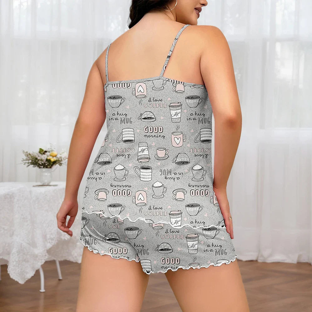 Women's Plus Size Pajamas Set Short Tank Tops Shorts 2 Pcs Suit Casual Home Wear Female Oversize Sleepwear 3XL 4XL 5XL