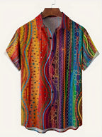 New Gradient Shirt Men's Loose Short Sleeve Shirts Casual Print Lapel Button-down Shirts Summer Casual Beach Shirt Free Shipping