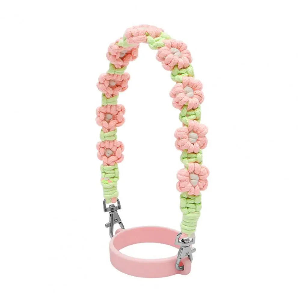 Water Bottle Handle Strap Handmade Flower 16-40oz Tumbler Silicone Safety Ring Cotton Rope Flower Durable Water Bottle Strap