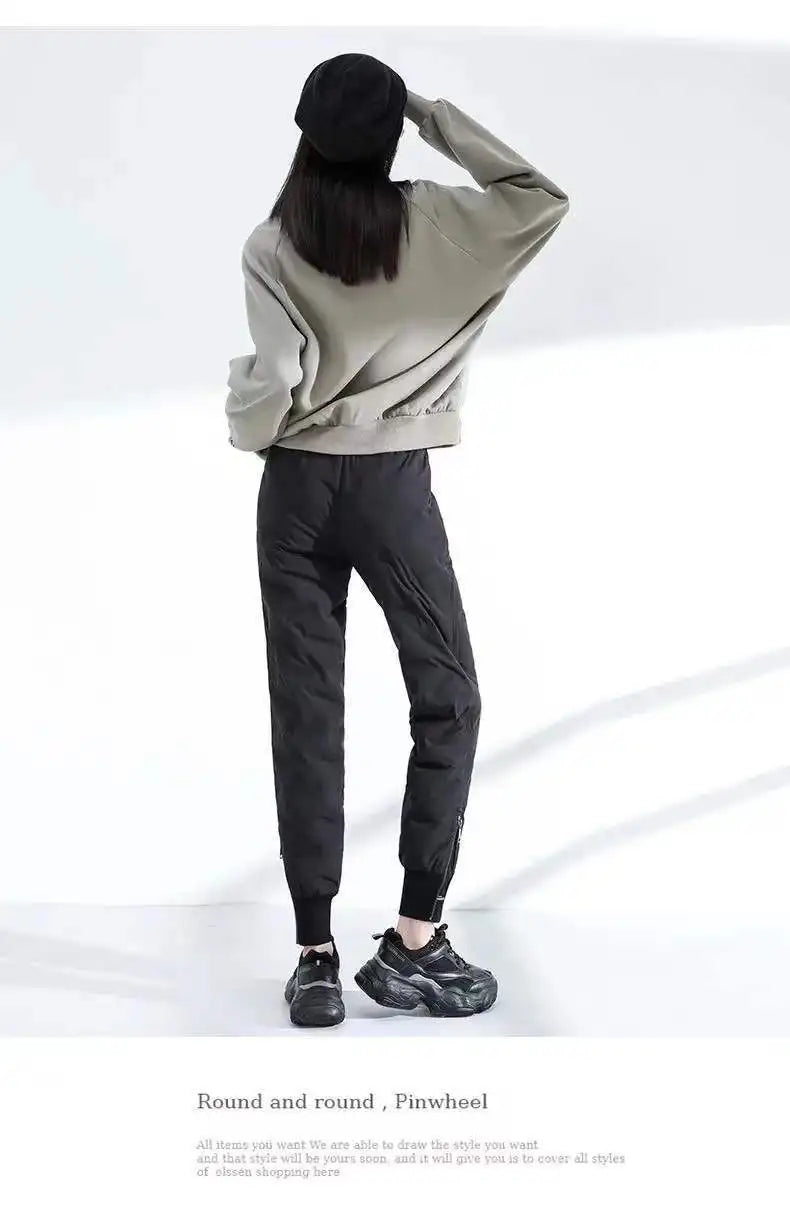 down Bottoming down Cotton Pants Women's New Loose High Waist down Wadded Trousers Women's Fashion Autumn and Winter New
