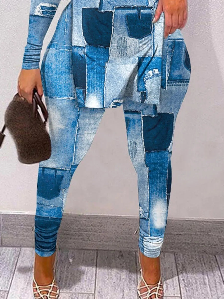 LW Plus Size Two piece set Figure Print Striped Split Pants Set One Shoulder Long Sleeve sexy women suit Streetwear Tracksuit