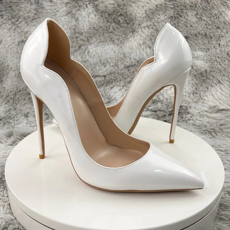 Fashion High Heels Sexy Shoes Women Pumps Large Size 43 44 45 White Stiletto Heel Patent Leather Office Wedding Shoes